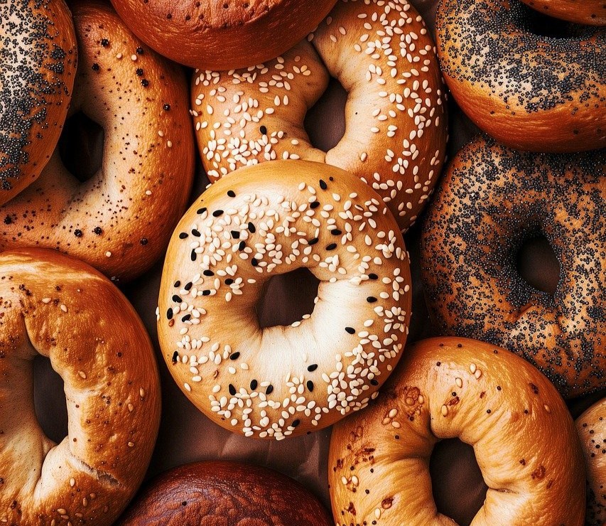 close up of an assortment of bagels