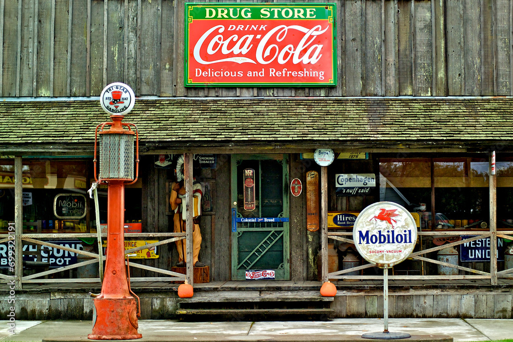 GENERAL STORE FRONT WITH RETRO ADVERTISING