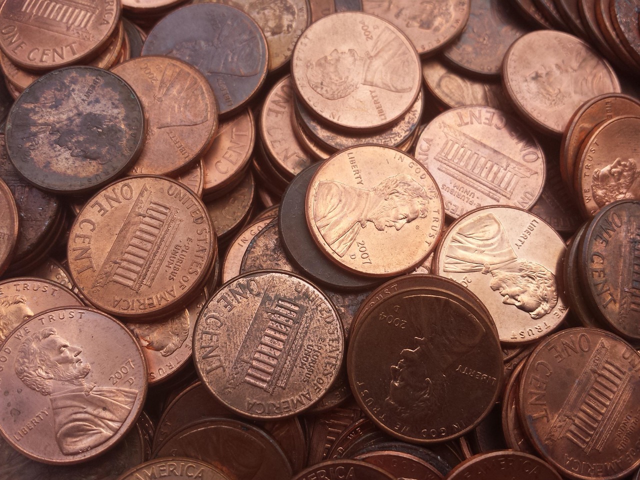 Close up of a pile of pennies
